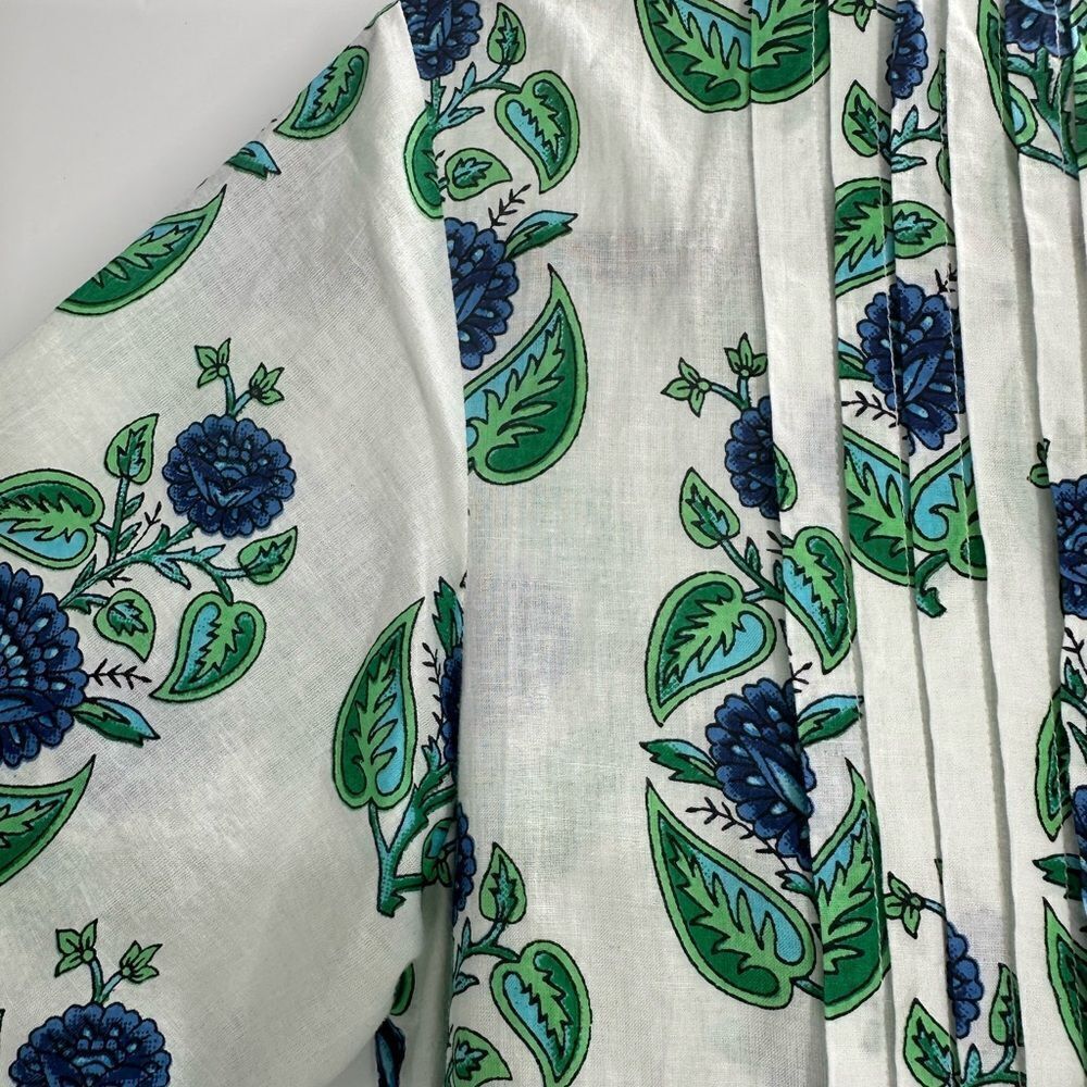 Mary Marshmallow Tunic Dress Green Blue Floral Button Down 100% Cotton Size XS - Picture 2 of 5